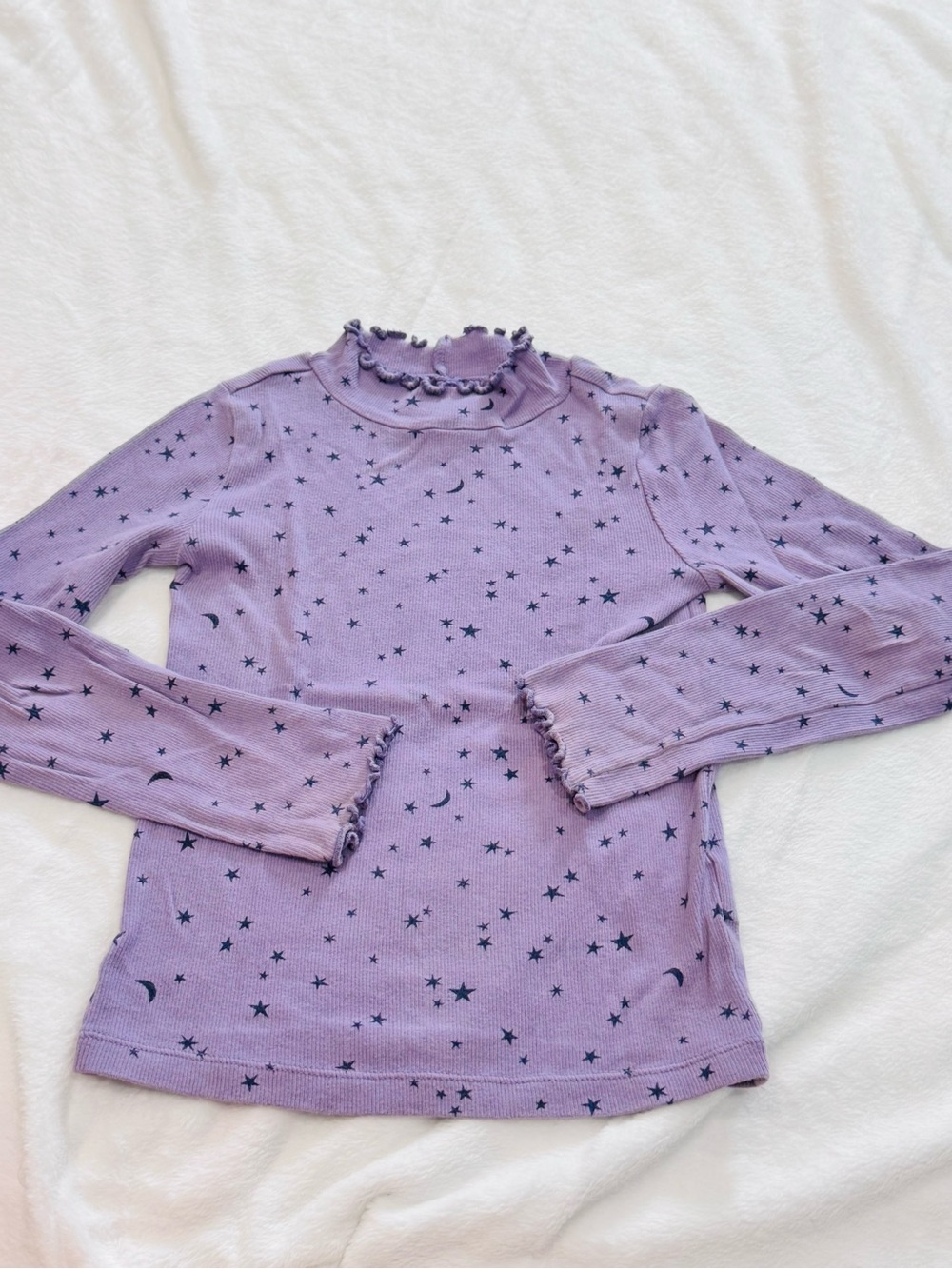 Girls' Lavender Star & Moon Ruffle Mock Neck Long Sleeve Top